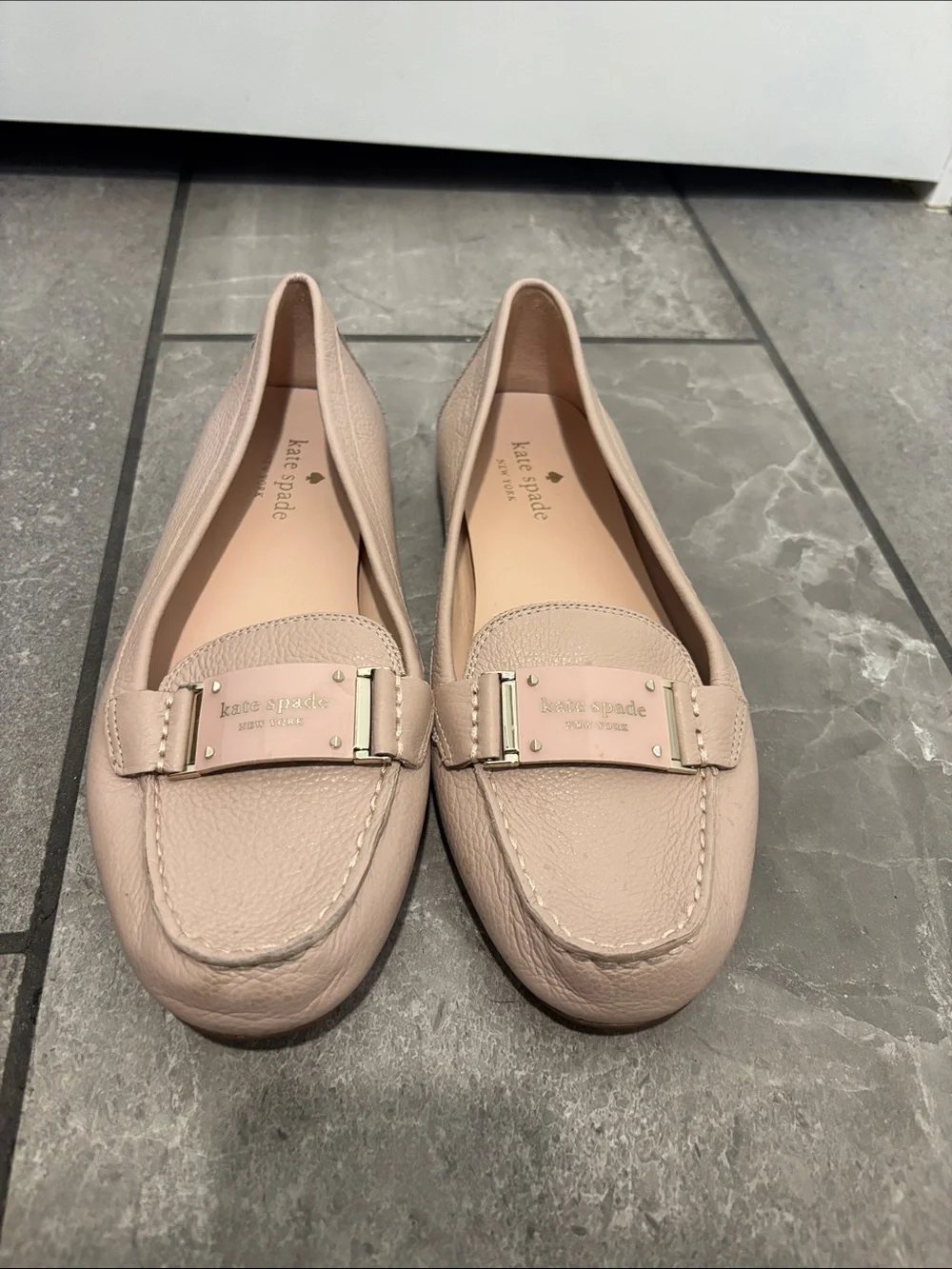 Kate Spade New York Leather Loafers Blush Pink Logo Plaque Flats